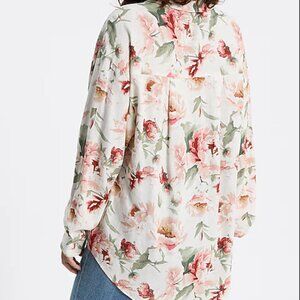 Express Floral Linen-Blend Boyfriend Portofino Shirt